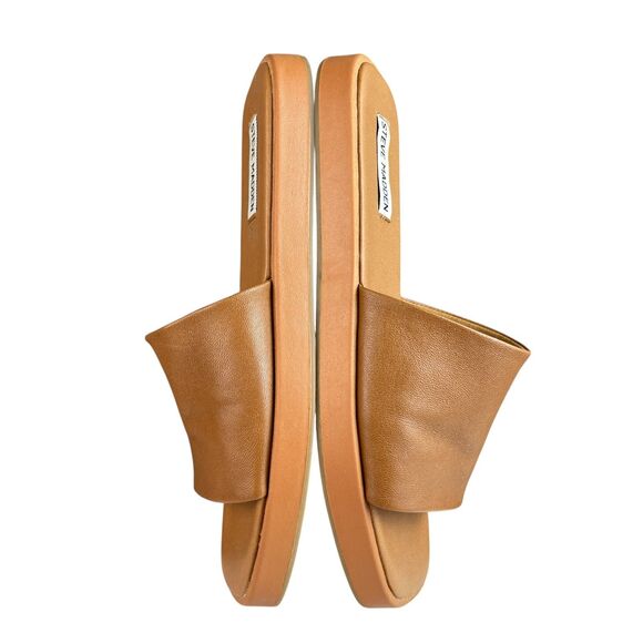 Steve Madden Women’s Holmes Slide Sandals 9M Brown Leather Slip-On Flats - Picture 6 of 9